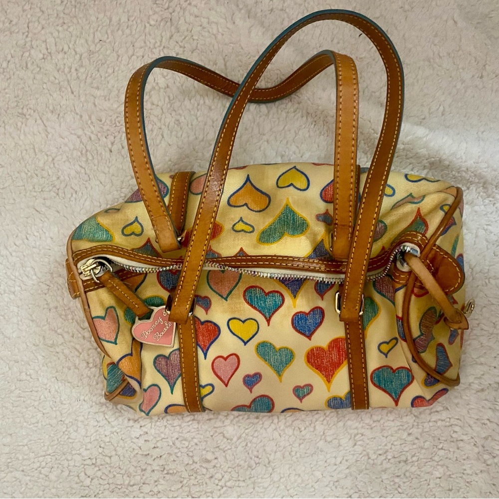 Dooney & Bourke Tan Satchel with Heart Pattern